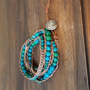 Leather Wrap Adjustable Beaded Bracelet Necklace